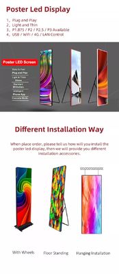 SMD2121 Portable Poster Display Stands P2.5 Full Color For Exhibitions Airports Stations